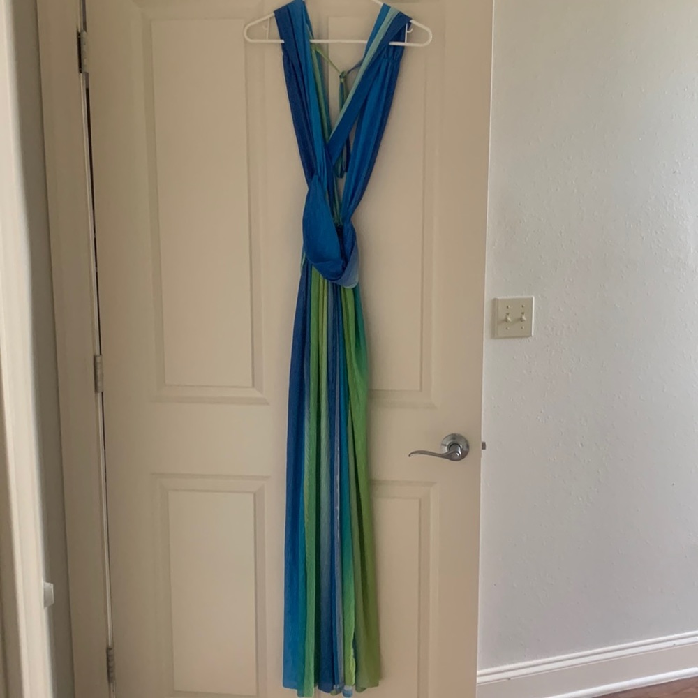 Blue and green beach coverup maxi dress